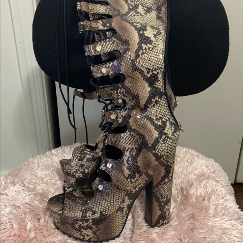 Brand New Platform Thigh High Snake Skin Boots